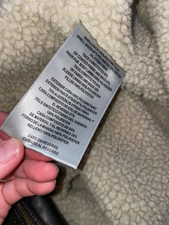 Levi's Dark Brown Faux Leather Bomber Jacket with Cream Sherpa Collar - Picture 9 of 10